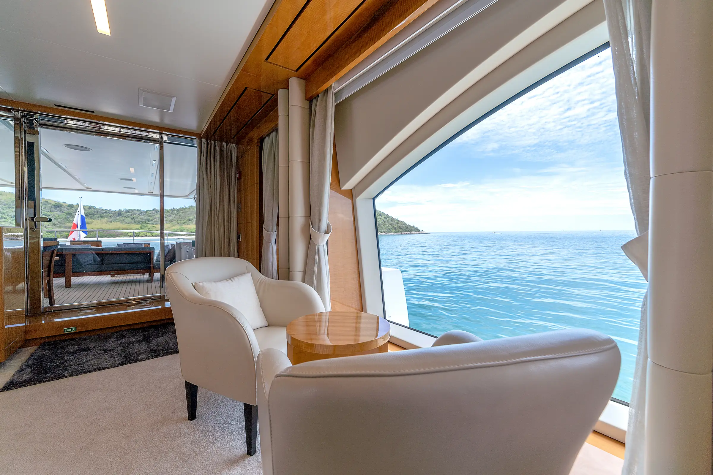 Seating by the window in the VIP cabin