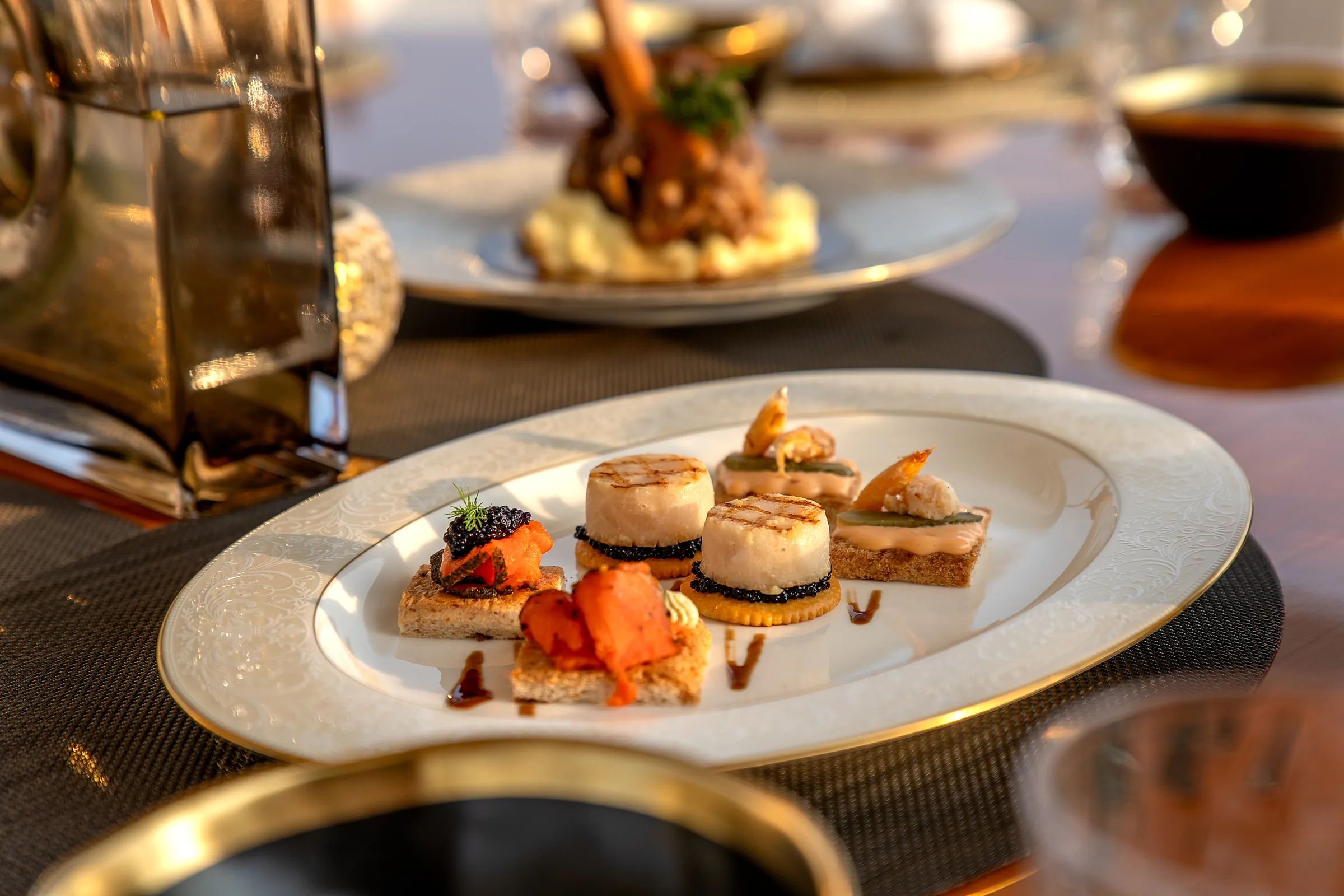 Canapés plated by the executive chef