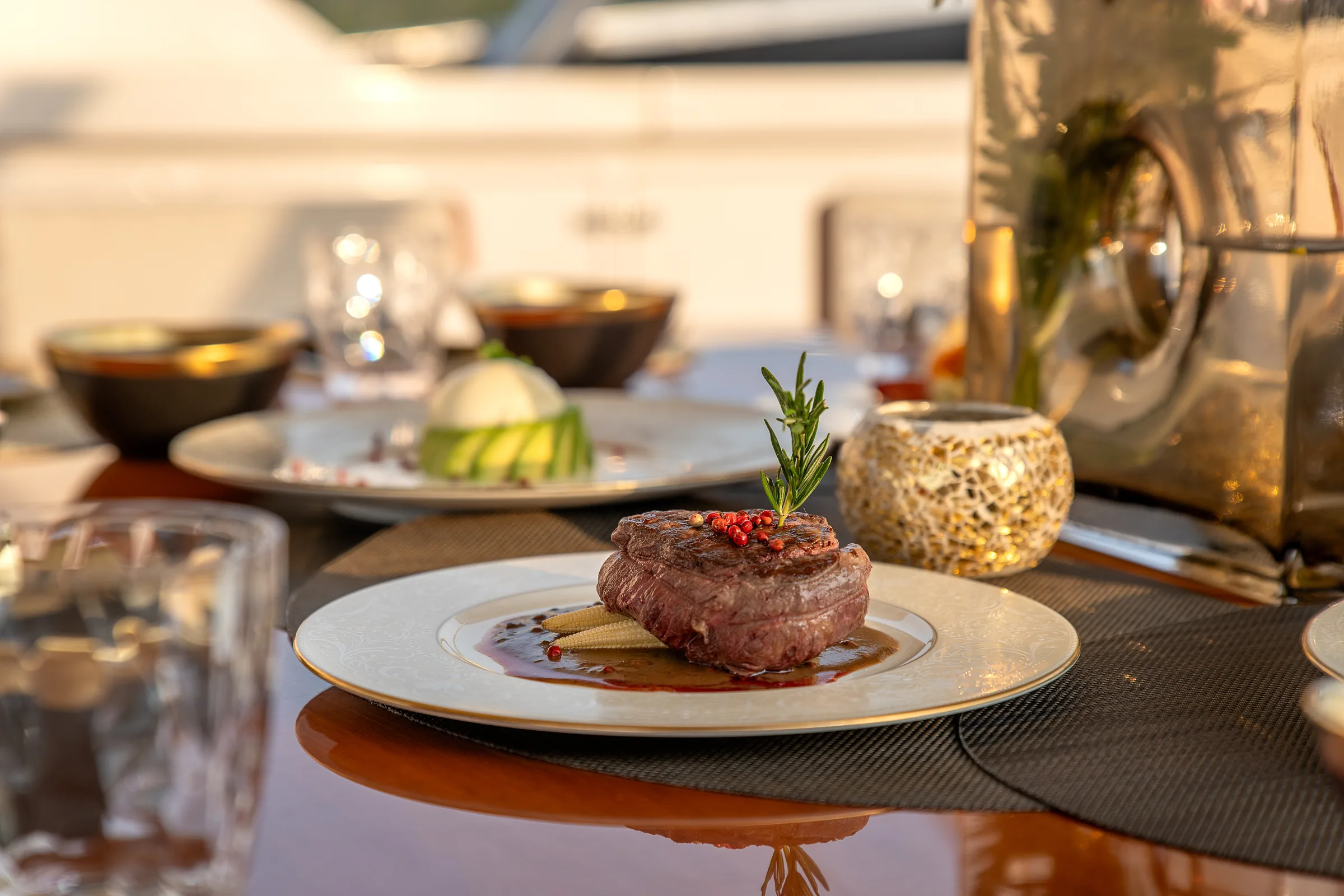 A course plated by the executive chef